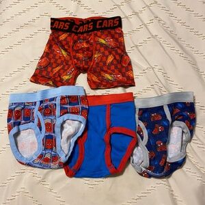 NWOT Spiderman Briefs Set of 3 & Lightning McQueen Boxer Briefs all size 4